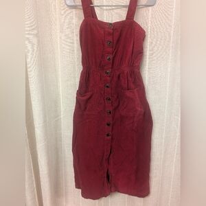 Urban Outfitters Burgundy Strapless Button-Front Midi Dress
